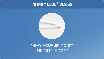 1-DAY ACUVUE® MOIST Contact Lenses with INFINITY EDGE™ design to fit the contour of the eye seamlessly.